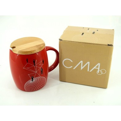 Cask shape ceramic mug with wooden lid and spoon - CMA